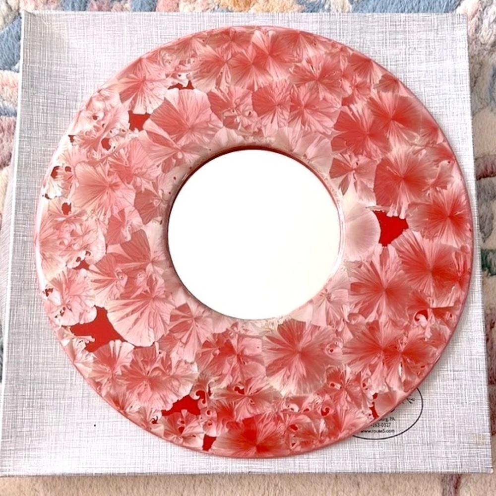 Brand New in Box Route 5 Round Ceramic Floral Decorative Mirror Red Pink White
